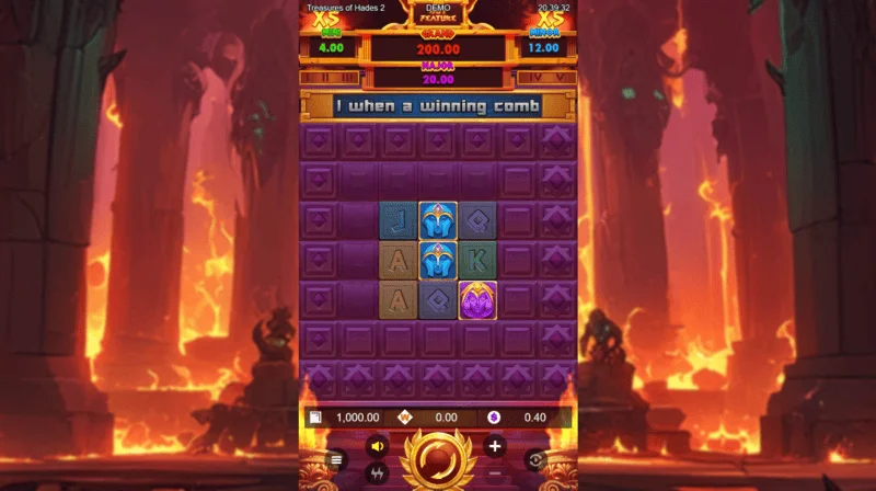 Treasures of Hades 2 — pantalla de juego principal de la slot con carretes de 3x3 y 20 betways de Rectangle Games